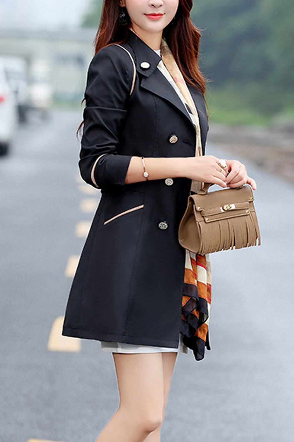 Women Long Sleeve Elegant Solid Colored Button Decorated Warm Coat - WCT29072