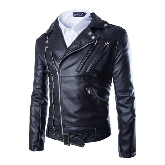 Men Thick Leather Multi Zipper Biker Jacket - MJC15306