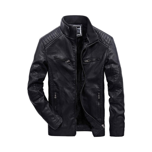 Men Warm Velvet Zipper Up Leather Jacket  MJC15296