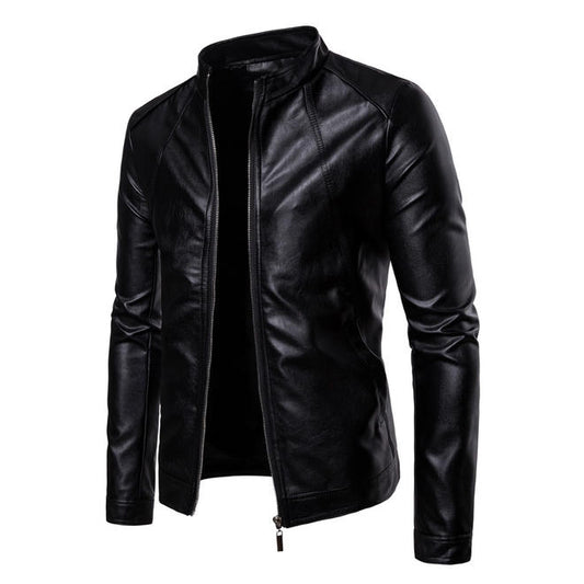 Men Ultra smart Stand Collar Leather Jacket    MJC15359