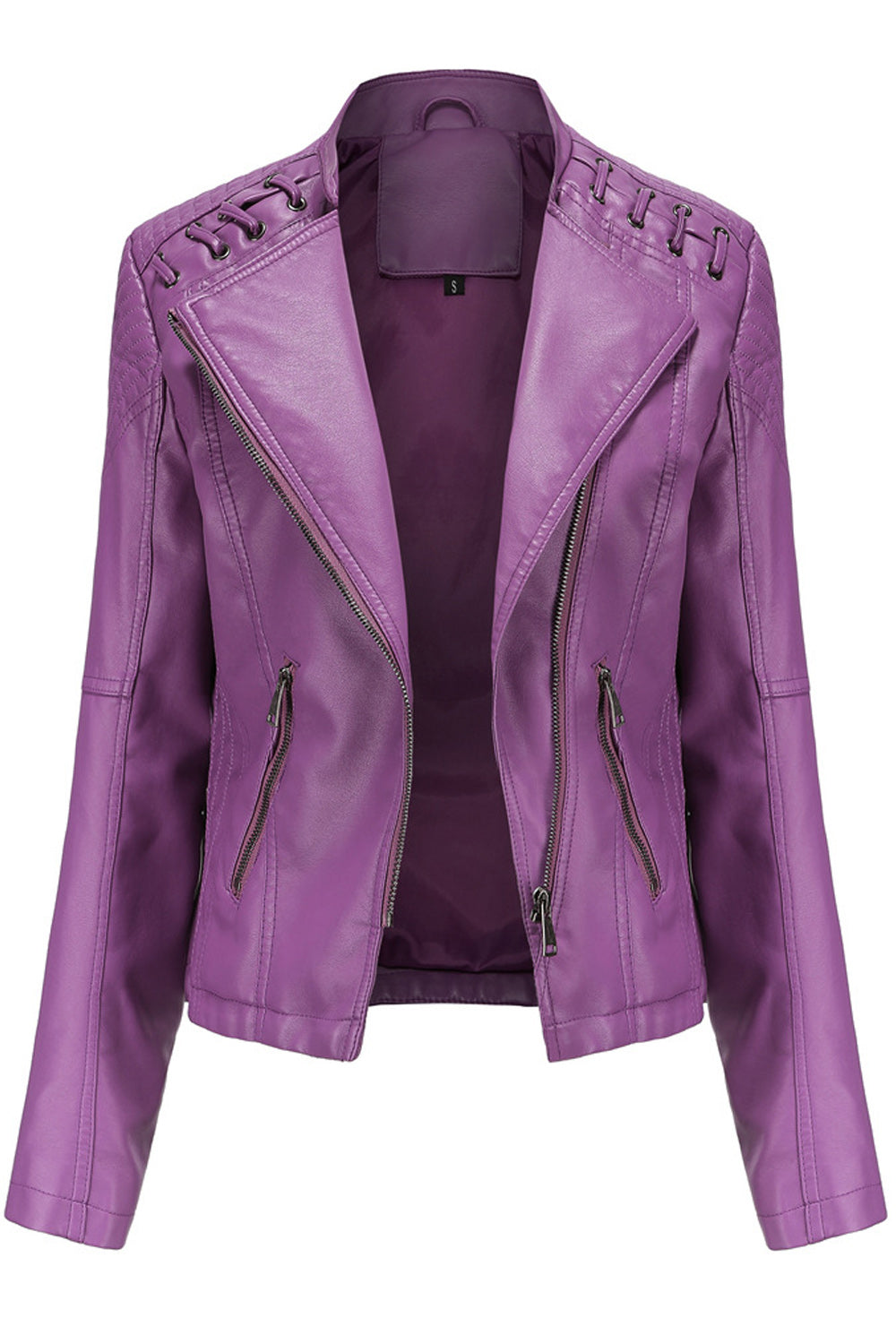 Women Convenient Solid Colored Long Sleeve Warm Leather Jacket - WJK89480