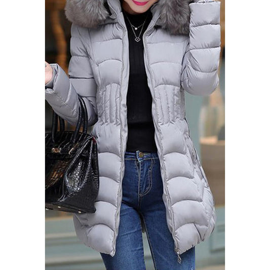 Women High Neck Solid Long Sleeve Padded Jacket - C3893TCJK