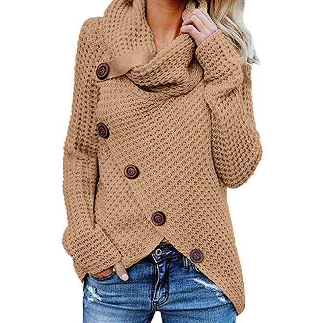 Women Classy High Collar Diagonal Button Cardigan   WC25086