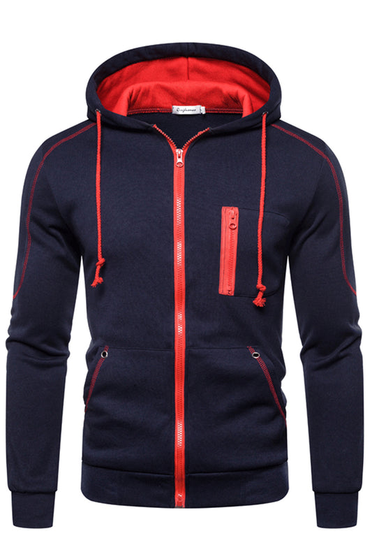 Men Awesome Solid Colored Pocket Styled Thick Long Sleeve Drawstring Zipper Closure Winter Casual Hoodie - MH84260