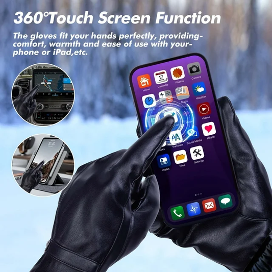 Men PU Leather Warm Anti-slip Touchscreen Gloves Cold Weather ZB089