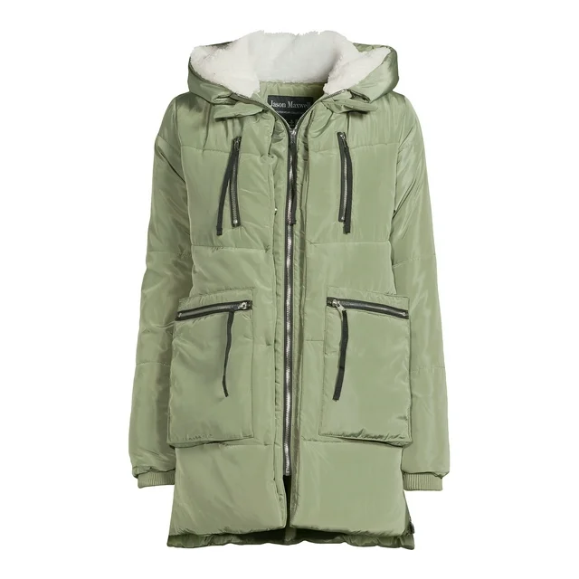 Women's Puffer Coat with Faux Sherpa Lined Hood