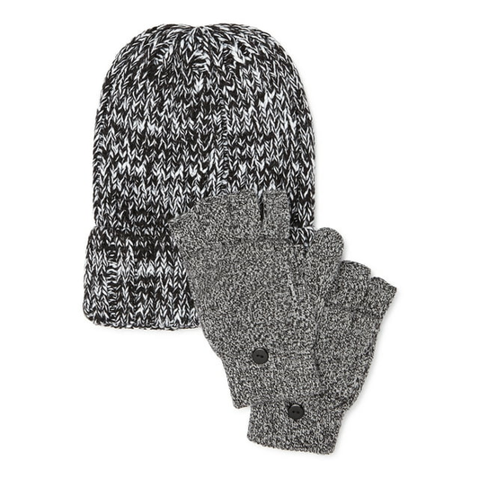 Women’s Ribbed Beanie and Pop Top Glove Set ZB060