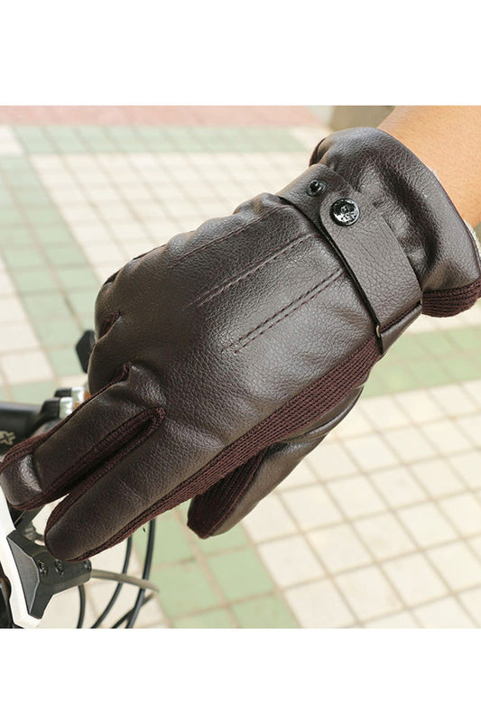 Men Outdoor Driving Riding Cold Protection Thick PU Gloves	 - MPG93767
