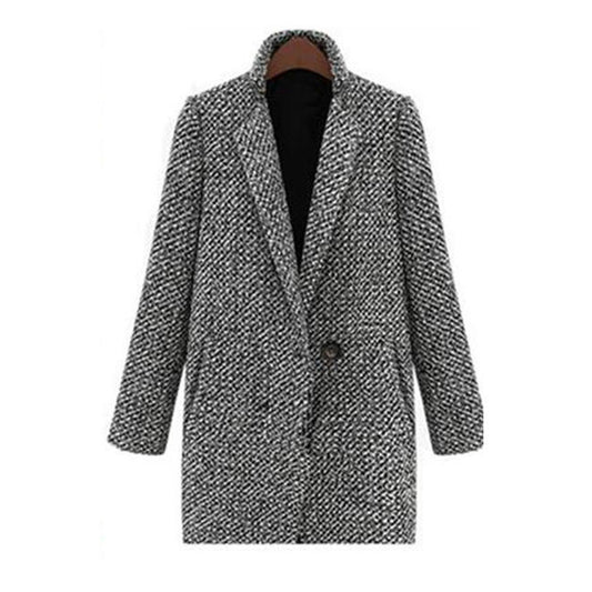 Women Collar Neck Curve Pockets Woolen Coat - C3869TCC