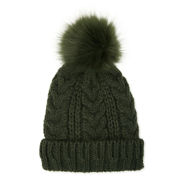 Women’s Cable Knit Lined Beanie Hat with Pom Pom ZB064