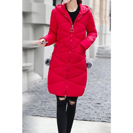 Women Hat Neck Long Solid Zipper Padded Jacket - C3892TCJK