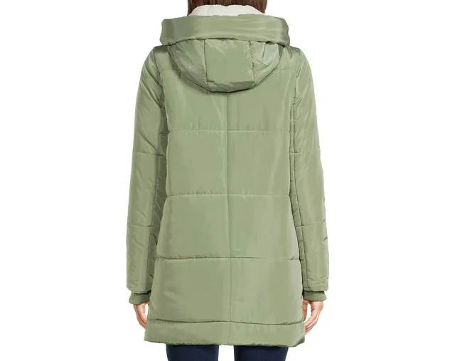 Women's Puffer Coat with Faux Sherpa Lined Hood