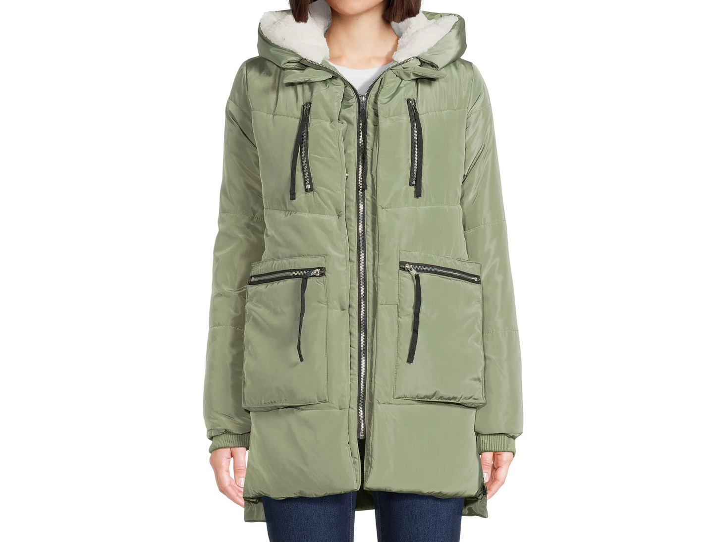 Women's Puffer Coat with Faux Sherpa Lined Hood