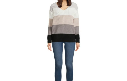 Women's Juniors O-Ring Striped Pullover Midweight Sweater