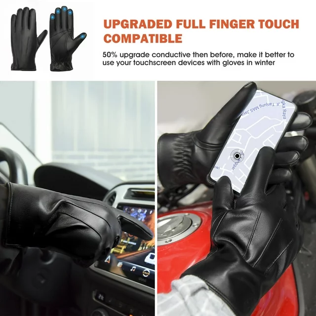 Men Warm Wool Lined PU Leather Winter Gloves Touchscreen Texting Driving Gloves ZB112