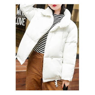 Women Stand Collar Thick Long Sleeve Winter Wind Breaker Solid Colored Padded Jacket - WJC23349