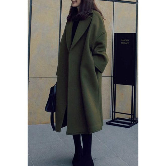 Women Elegant Lapel Collar Front Open Autumn & Winter Loose Coat - WCT29109