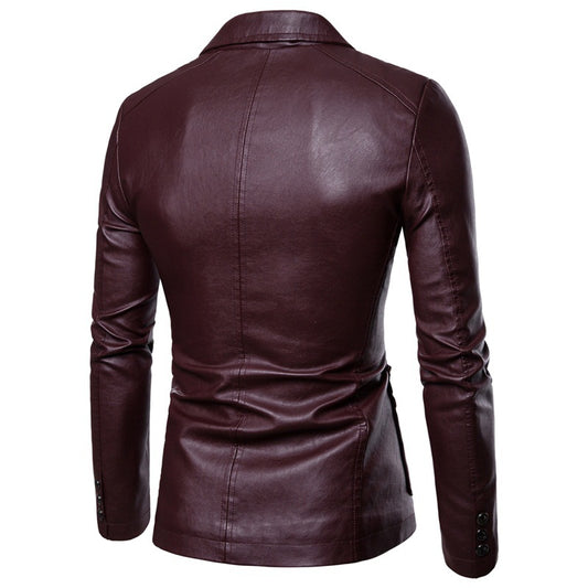 Men Slim Button Up Leather Jacket  MJC15301