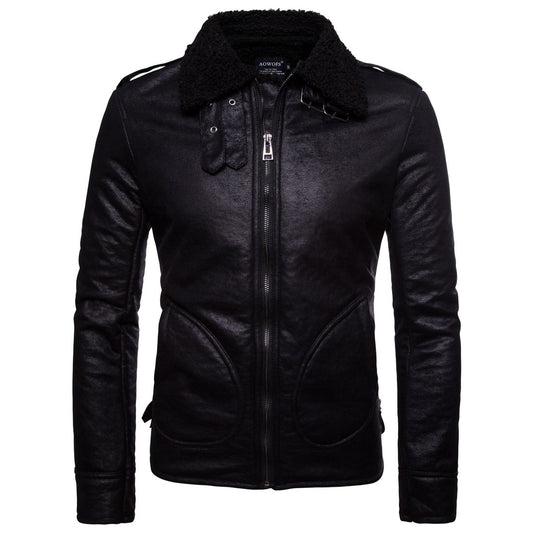 Men Thick Long Sleeve Zipper Leather Jacket C4368JPJK