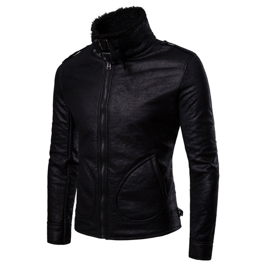 Men Thick Long Sleeve Zipper Leather Jacket C4368JPJK