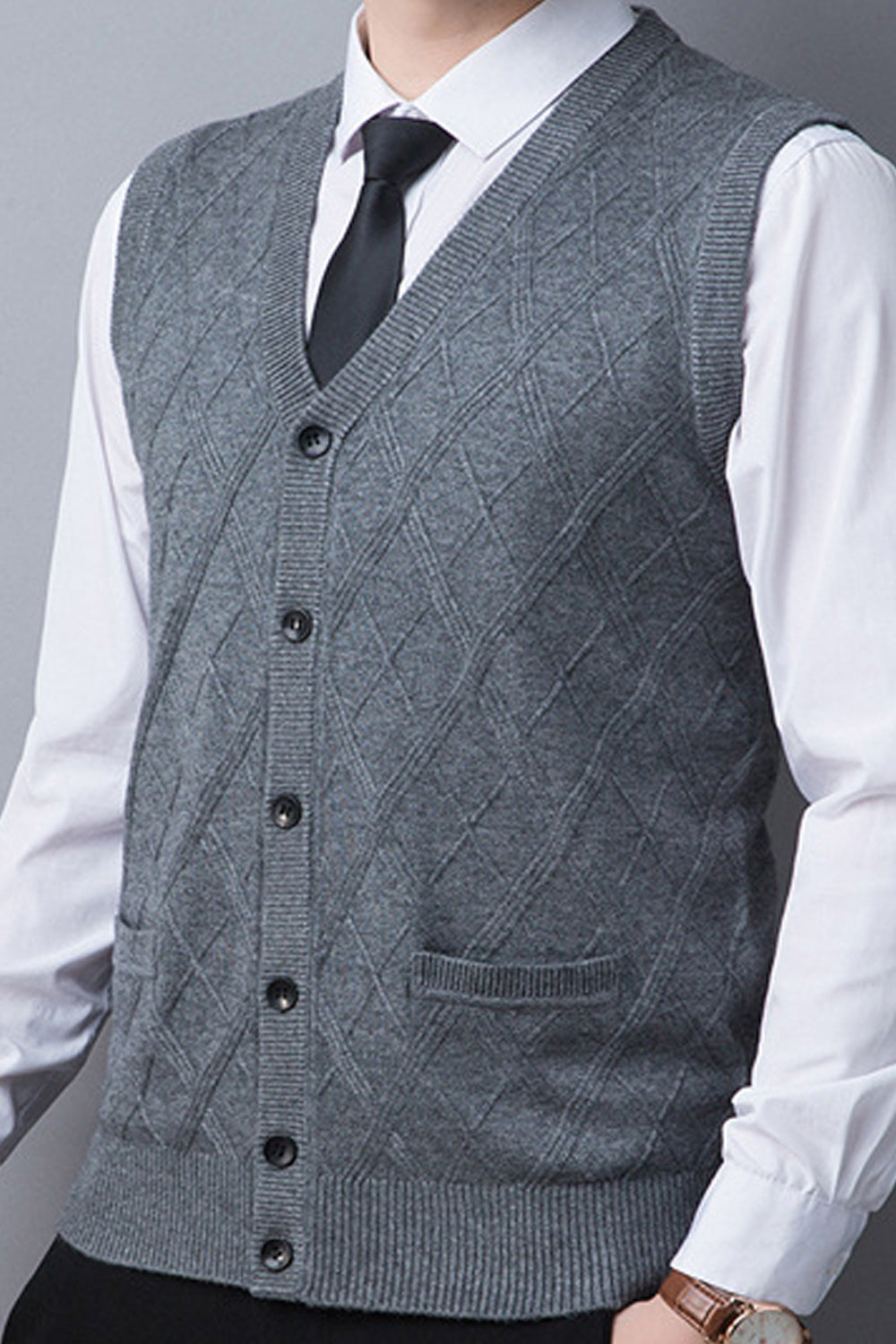 Men Elegant Button Down Sleeveless Warm Vest Cardigan - MC89322