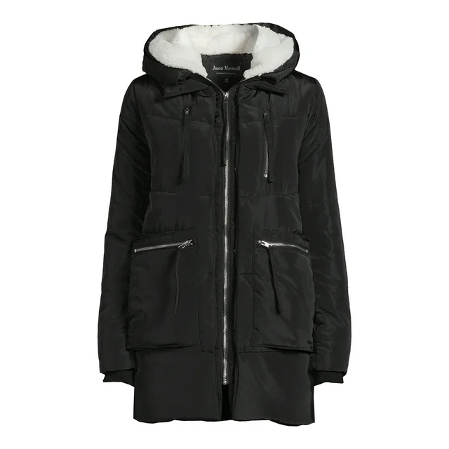 Women's Puffer Coat with Faux Sherpa Lined Hood