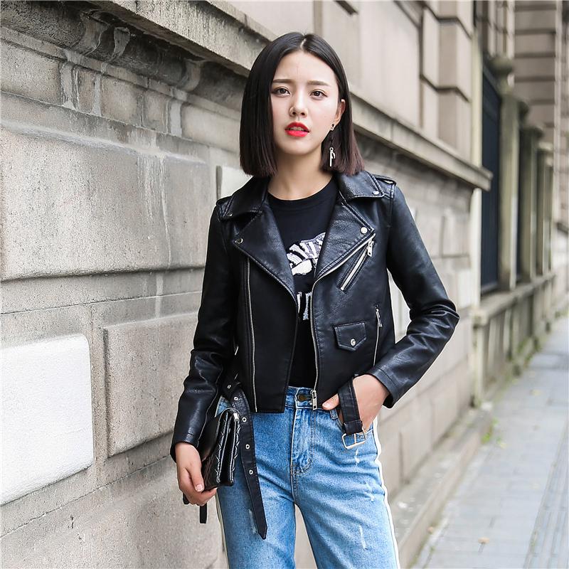 Women Pu Leather Jacket Fashion Coat Short Faux Leather Biker Soft Jacket - WJK2576