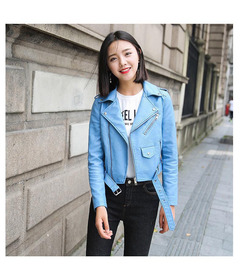 Women Pu Leather Jacket Fashion Coat Short Faux Leather Biker Soft Jacket - WJK2576