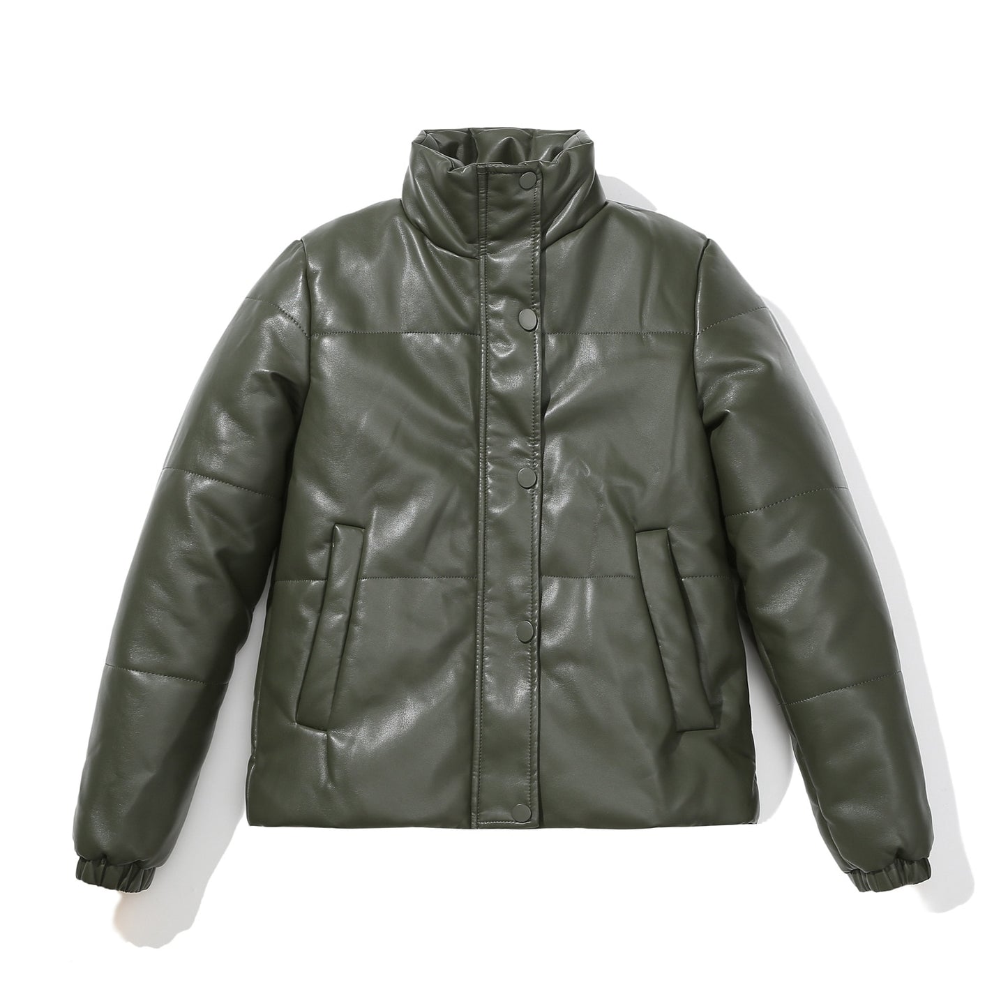 Women Autumn Winter Leather Cotton Coats Fashion Bread Jacket Thick Warm Outerwear - WJK2612