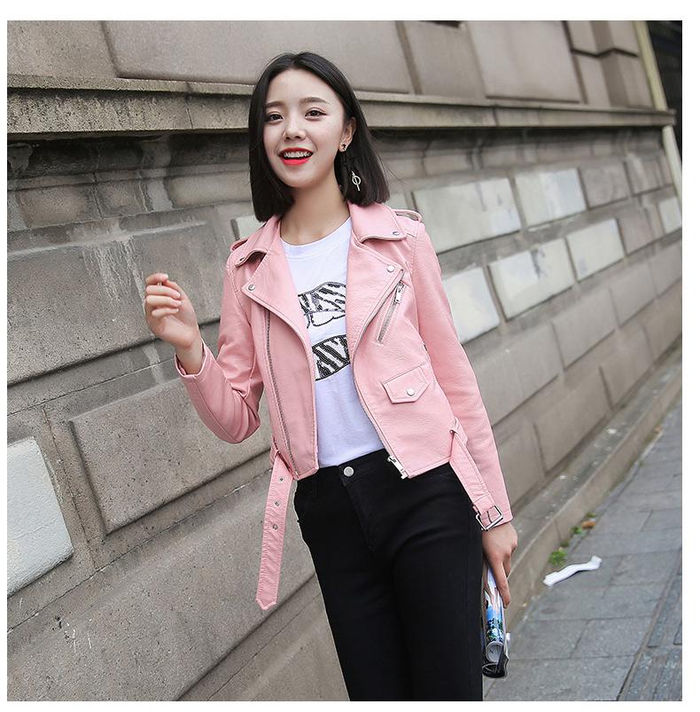 Women Pu Leather Jacket Fashion Coat Short Faux Leather Biker Soft Jacket - WJK2576