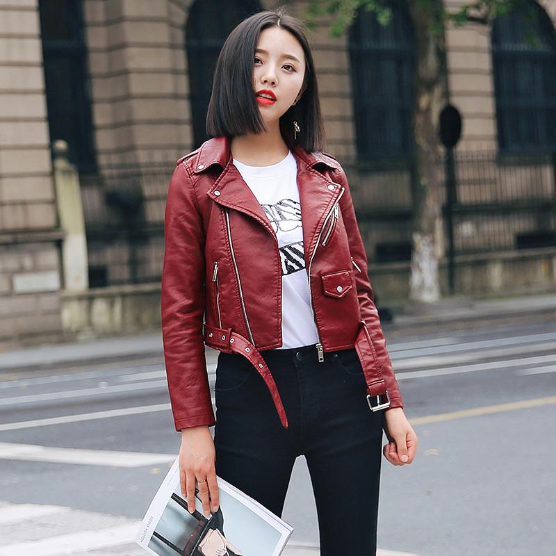 Women Pu Leather Jacket Fashion Coat Short Faux Leather Biker Soft Jacket - WJK2576