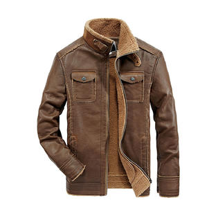 Men Flap Chest Pocket Zipper Leather Jacket  MJC15290