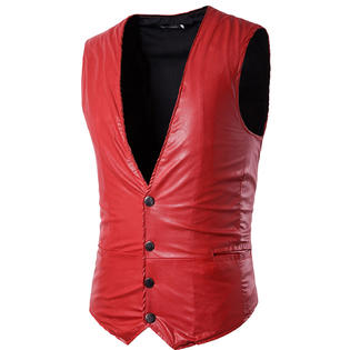 Men Sleeveless Solid Color Slim Leather Vest  C1720TCV