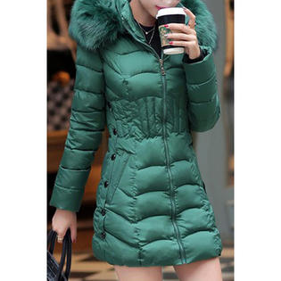 Women High Neck Solid Long Sleeve Padded Jacket - C3893TCJK