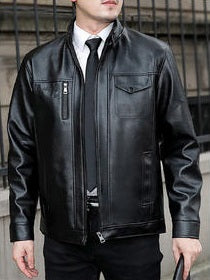 Men Warm Zipper Closure Casual Leather Jacket  MJC15396