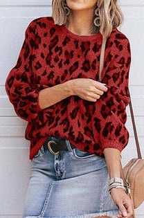 Women Stylish Leopard Pattern Loose Sweater   WSTC24160