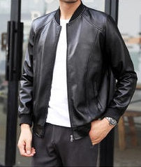 Men Classy Solid Color Casual Leather Jacket  MJC15376