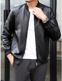 Men Classy Solid Color Casual Leather Jacket  MJC15376
