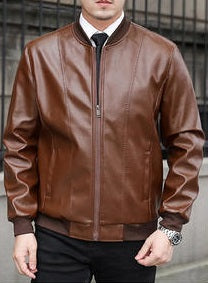 Men Classy Solid Color Casual Leather Jacket  MJC15376