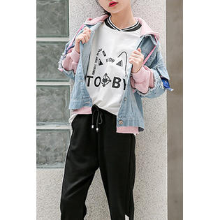 Kids Girls Contrast Hood Drawstring Denim Jacket - KGJC42058