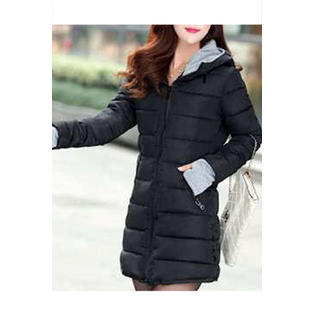 Women Zipper Closure Solid Colored Winter Thick Long Sleeve Mid Length Padded Jacket - WJC23426