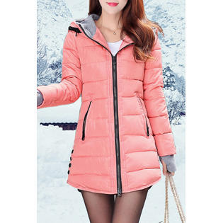 Women Zipper Closure Solid Colored Winter Thick Long Sleeve Mid Length Padded Jacket - WJC23426