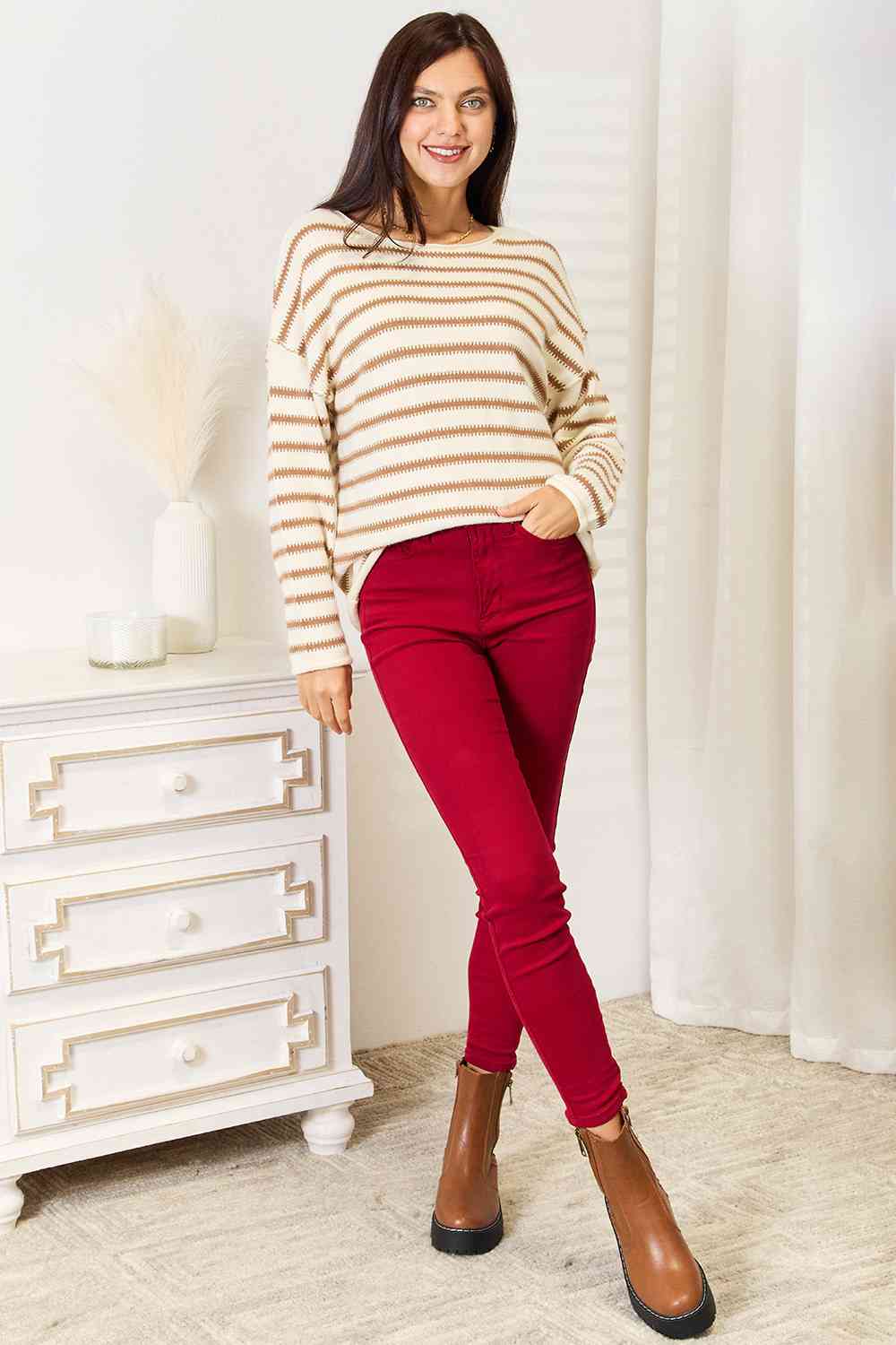 Women's Double Take Striped Boat Neck Sweater