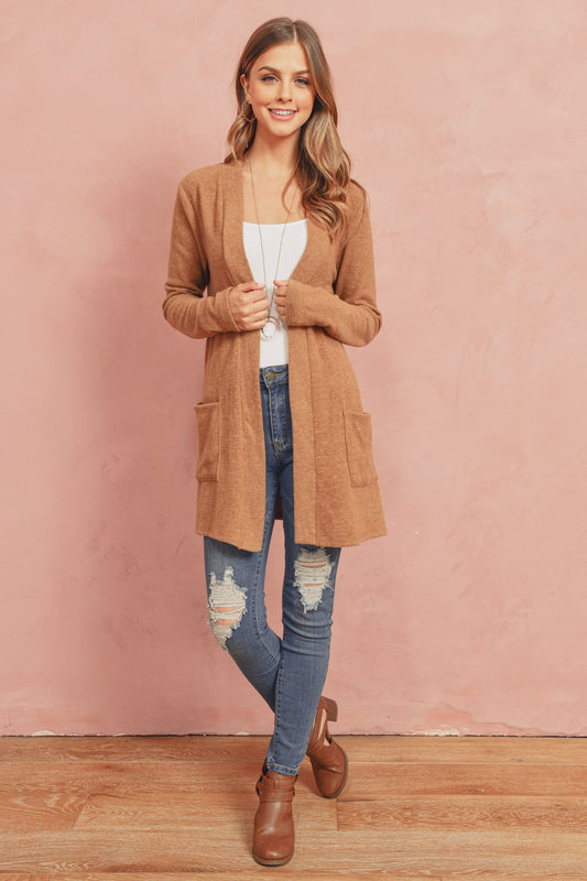 Women's  Brushed Melange Open Front Cardigan