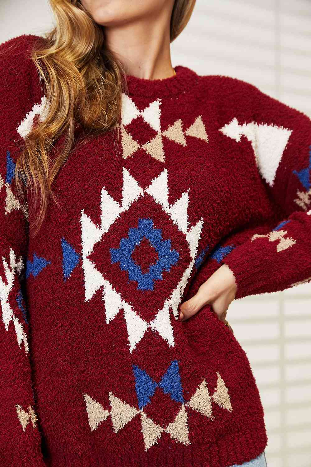 Women's HEYSON Full Size Aztec Soft Fuzzy Sweater