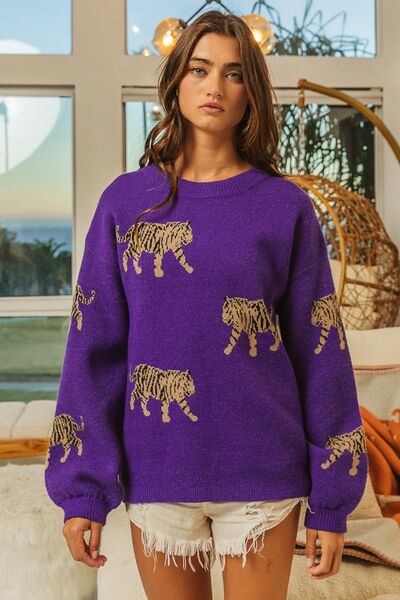 Women's BiBi Tiger Pattern Long Sleeve Sweater