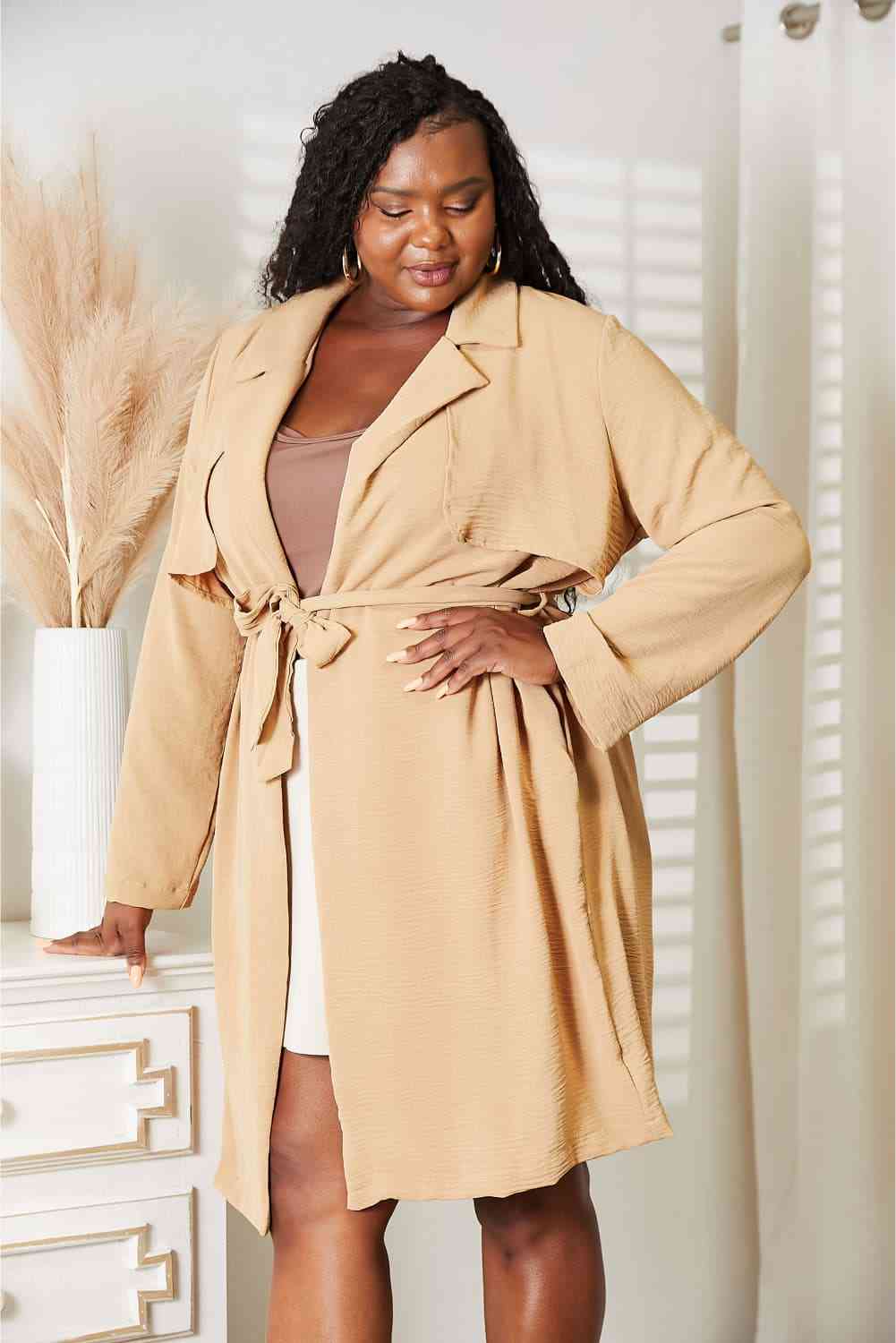 Women's Culture Code Full Size Tied Trench Coat with Pockets