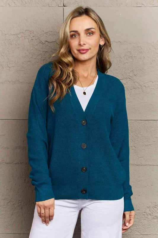 Women's Zenana Kiss Me Tonight Full Size Button Down Cardigan in Teal