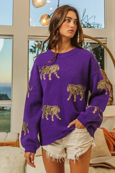 Women's BiBi Tiger Pattern Long Sleeve Sweater