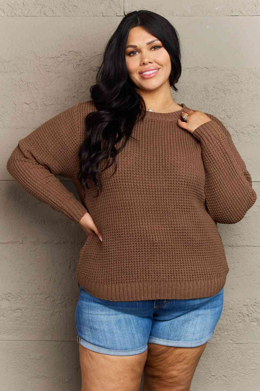 Women's Zenana Breezy Days Plus Size High Low Waffle Knit Sweater